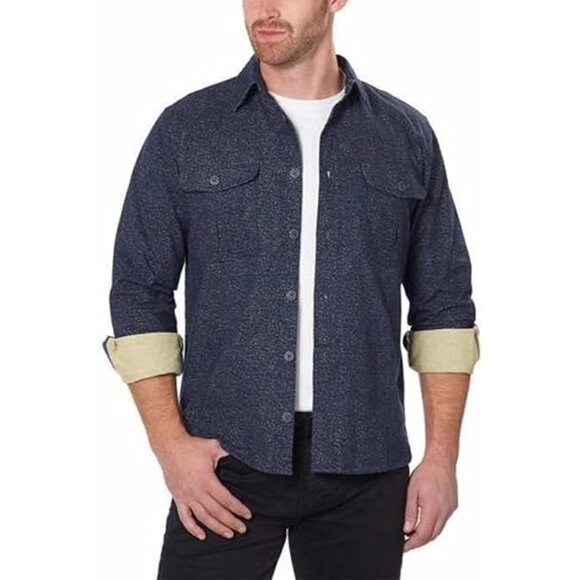 Freedom Foundry Flannel Shirt Navy Heather Button Top Men’s Size Medium Collared - Picture 2 of 13
